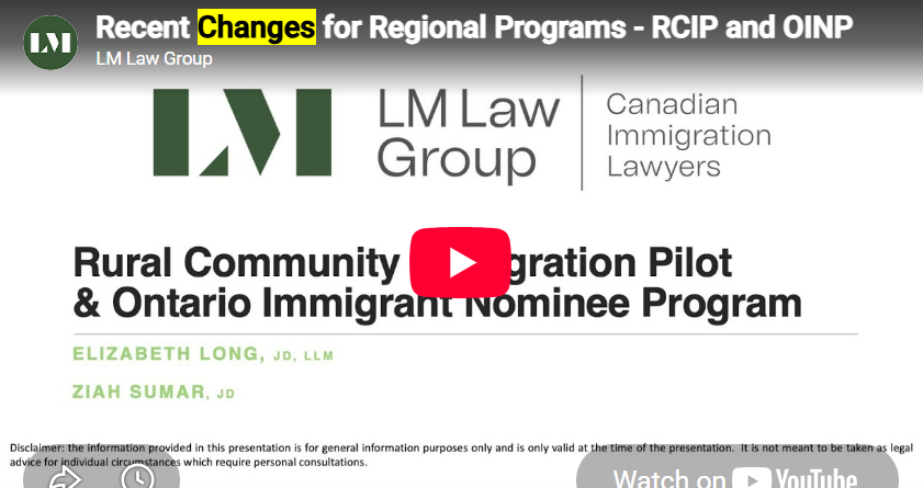 Recent Changes for Regional Programs - RCIP and OINP